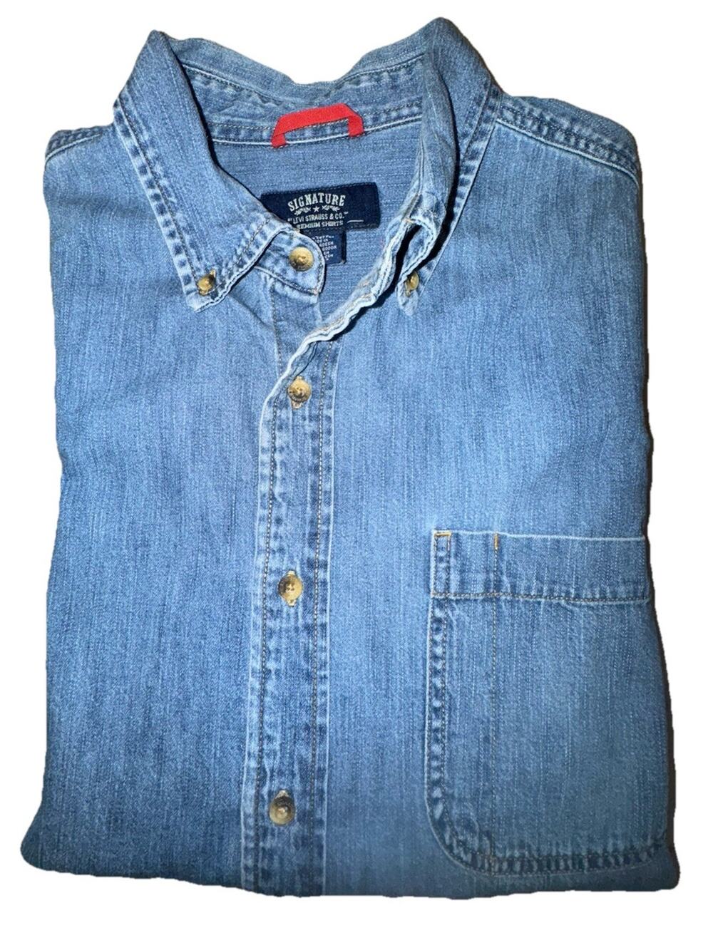 LEVI'S Signature Heavyweight Denim Shirt Men's Long Sleeve Button up X, Sz XL